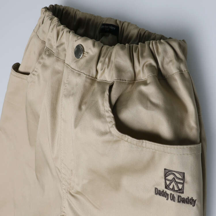 Logo embroidered plain satin twill long pants (140cm-160cm)