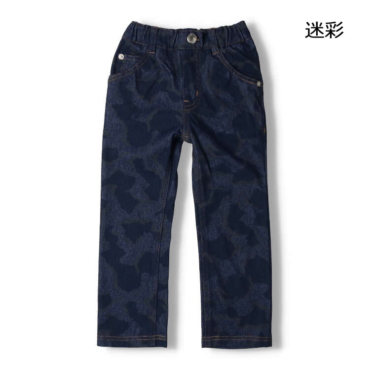 Plain / camouflage pattern denim knit long pants