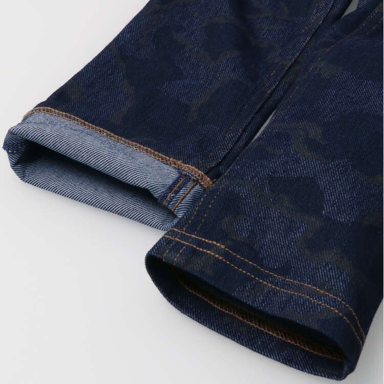Plain / camouflage pattern denim knit long pants