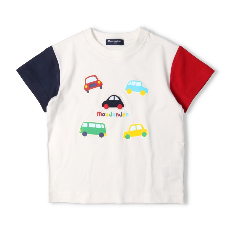 車アップリケプリント半袖Tシャツ