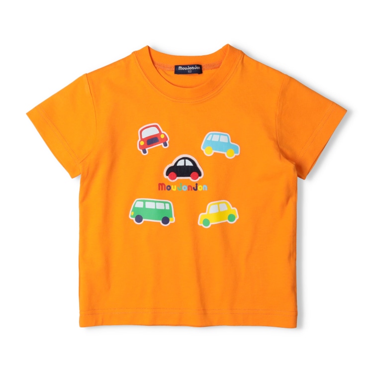 車アップリケプリント半袖Tシャツ