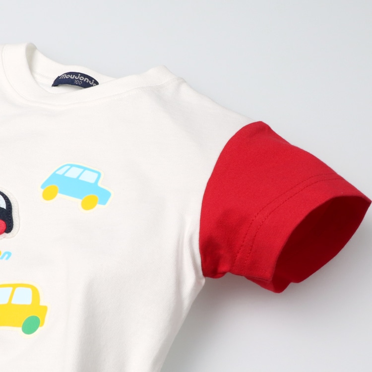 車アップリケプリント半袖Tシャツ