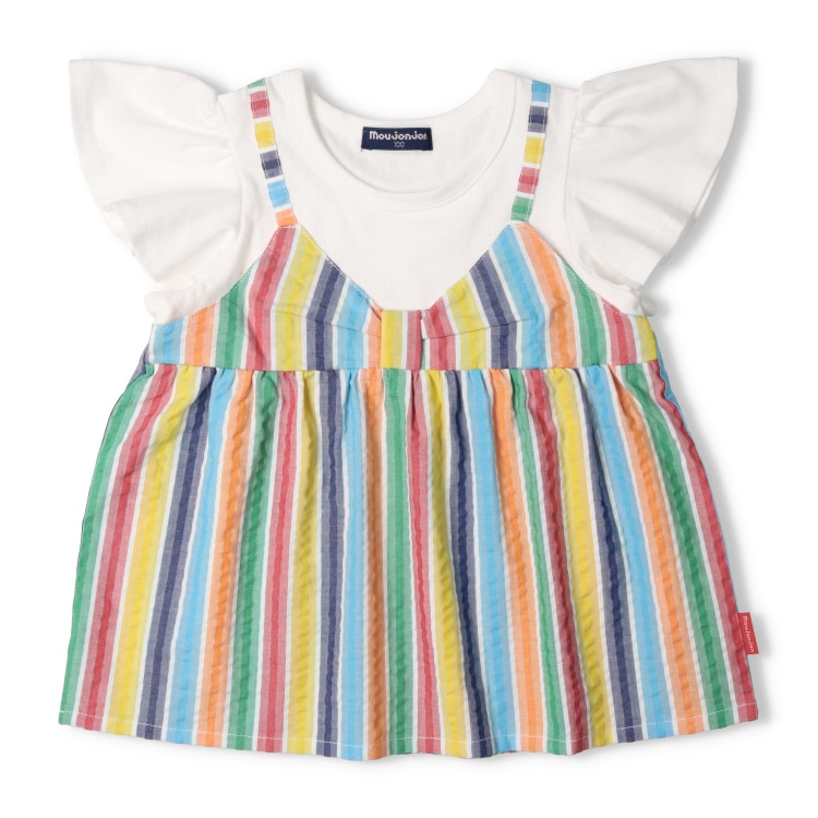 ストライプチュニック重ね着風半袖Tシャツ | 子供服・ベビー服の