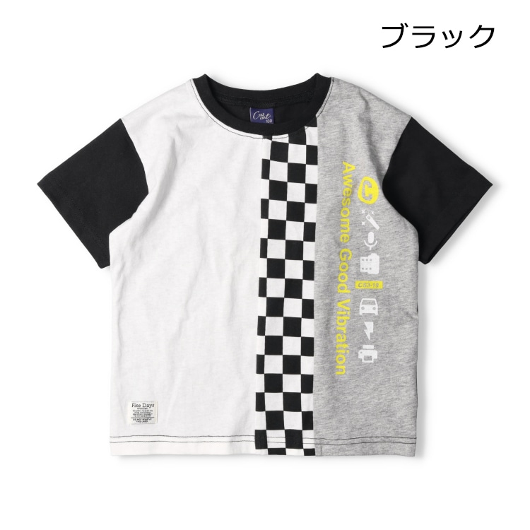 縦切替ロゴプリント半袖Tシャツ