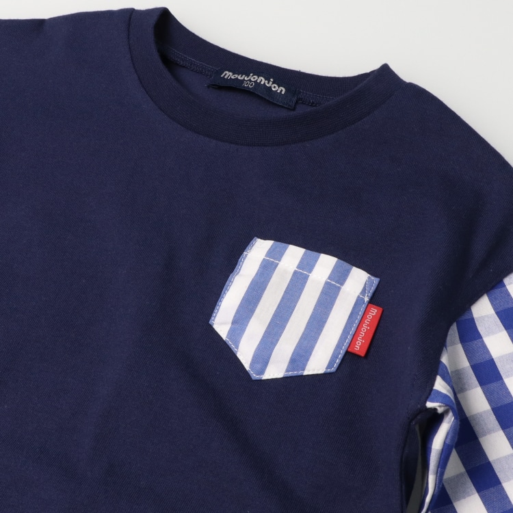ギンガムチェック・ストライプ袖切替長袖Tシャツ | 子供服