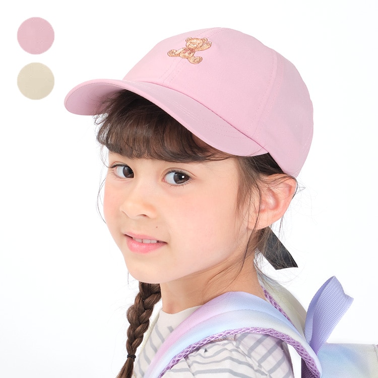 くま刺繍ラメツイルキャップ・帽子(ピンク, 52cm)