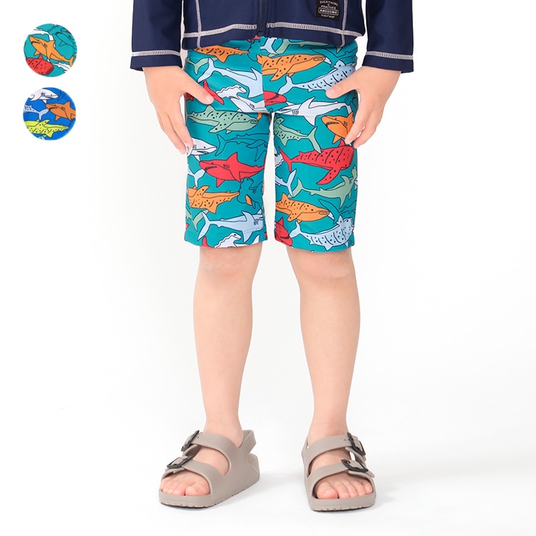 Shark print swim trunks/swimsuit (blue, 130cm)