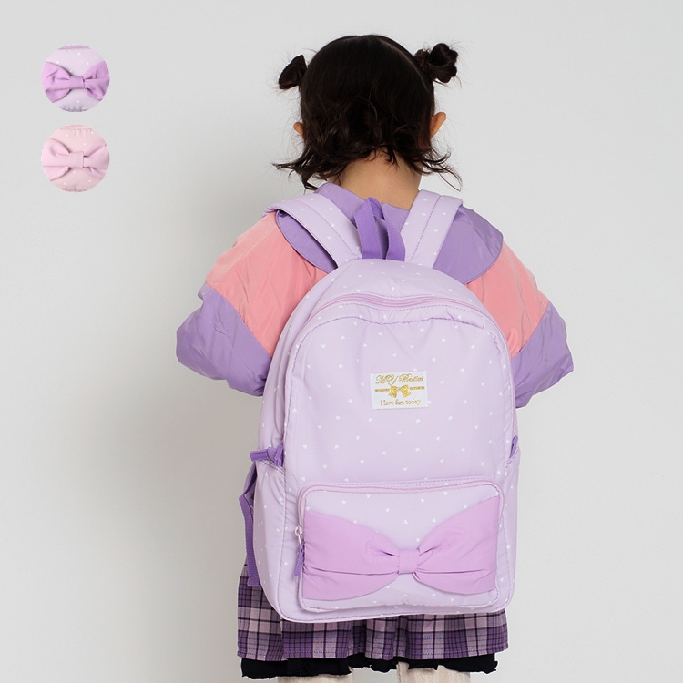 Heart pattern backpack with water-repellent ribbon (Lavender, L)