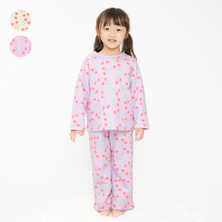 Cherry print long sleeve quilted pajamas