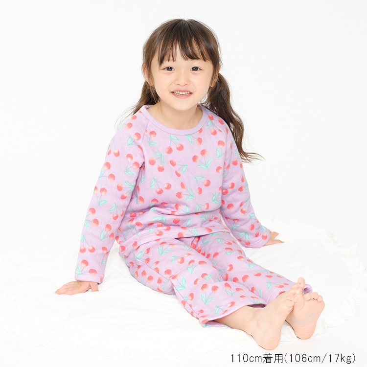 Cherry print long sleeve quilted pajamas