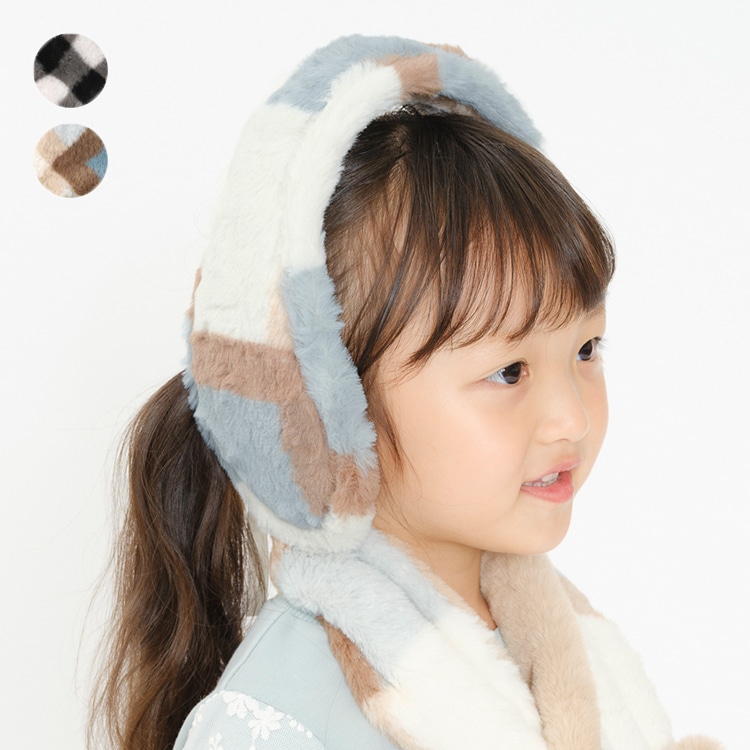 Fluffy checkered faux fur earmuffs