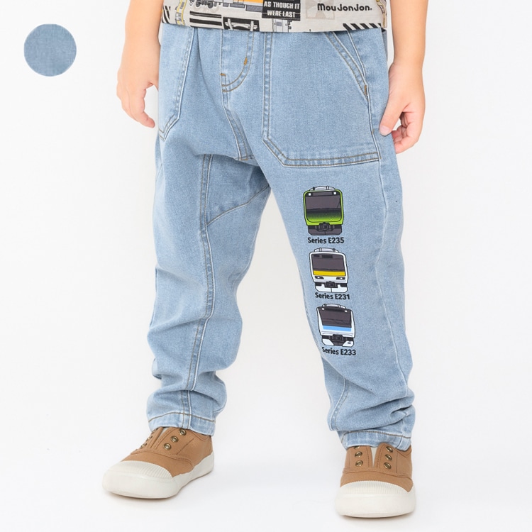 Denim pants with train print