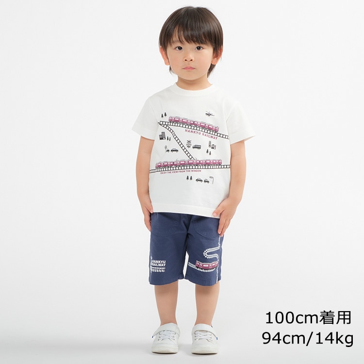Hankyu train & landscape print short-sleeved T-shirt