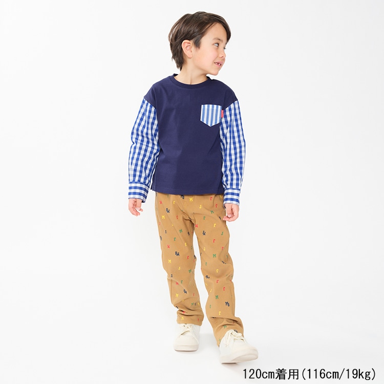 ギンガムチェック・ストライプ袖切替長袖Tシャツ | 子供服