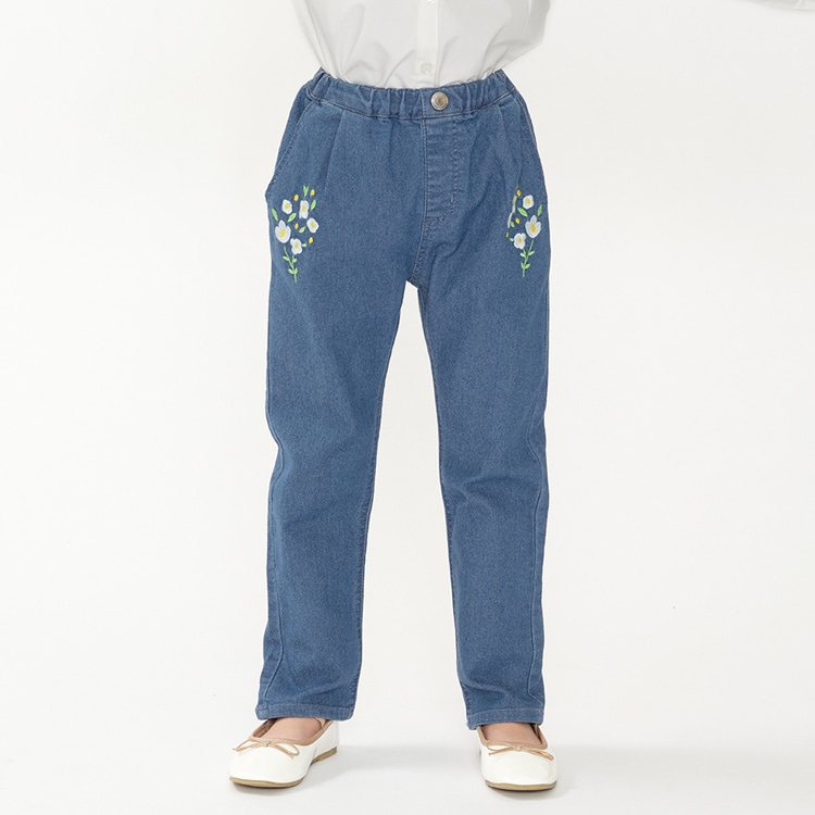 花朵刺繡牛仔褲（短款，130cm）