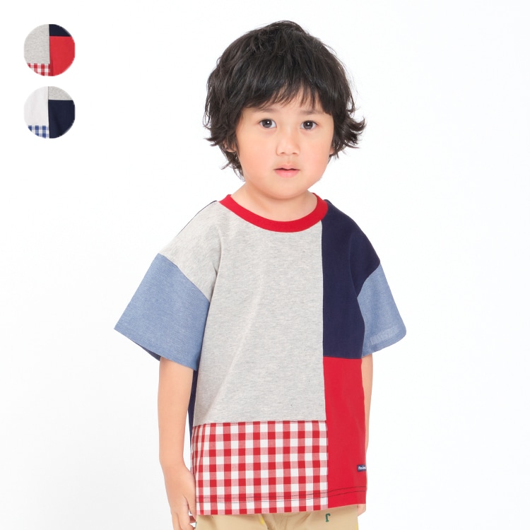 切替レトロ配色半袖Tシャツ(コン, 140cm)