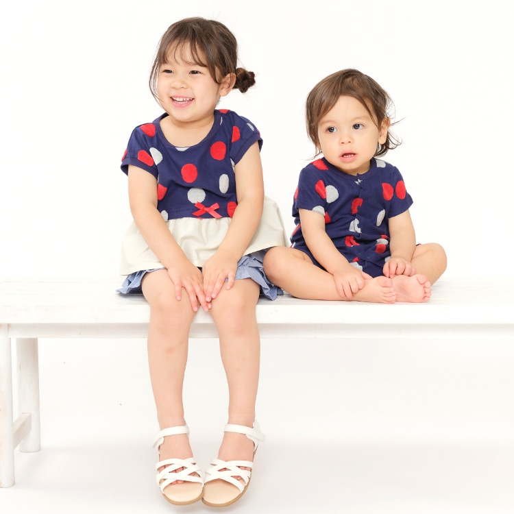 ドット柄前開き半袖ロンパース | 子供服・ベビー服の通販は