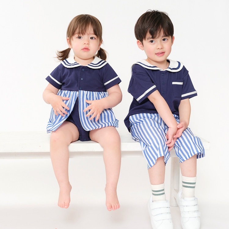 ダンガリー無地・ストライプ柄6分丈ハーフパンツ | 子供服