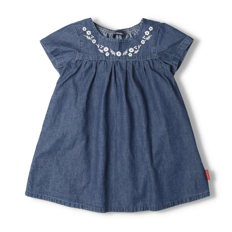Denim dress with flower embroidery