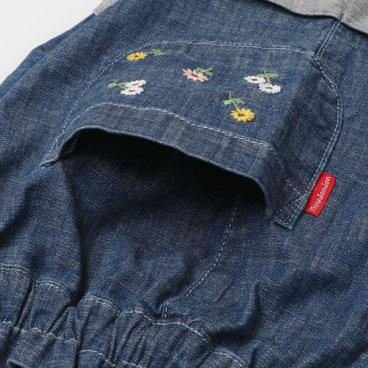 Floral embroidered denim shorts