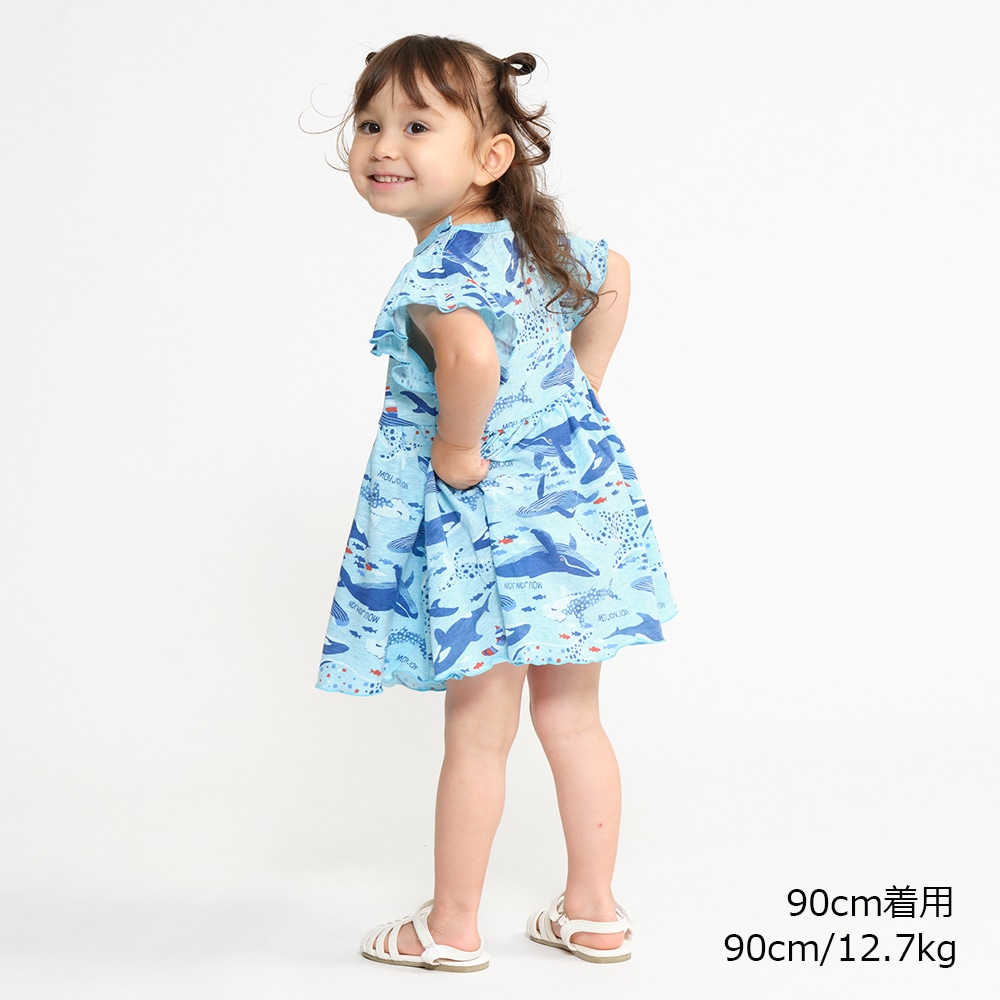 超美品 ムージョンジョン moujonjon ワンピース 花柄 ブルー 長袖 80 