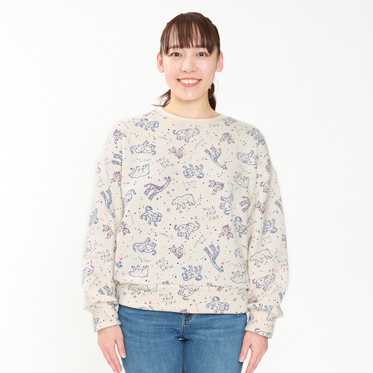 [Online only] Fluffy lining animal constellation pattern sweatshirt for adults