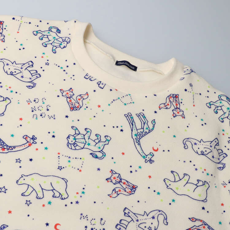 [Online only] Fluffy lining animal constellation pattern sweatshirt for adults