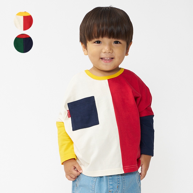 Crazy Color Scheme Wide Long Sleeve T-shirt (White x Red, 110cm)