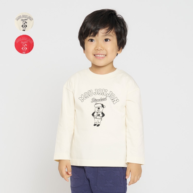 クマ刺繍長袖Ｔシャツ(オフホワイト, 110cm)