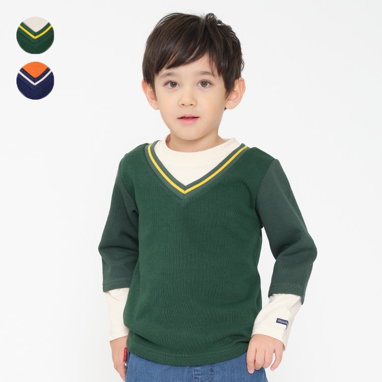 Layered long sleeve T-shirt (green, 140cm)