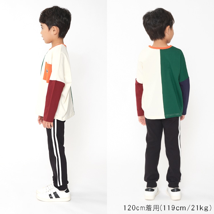 Color-switched wide long-sleeved T-shirts