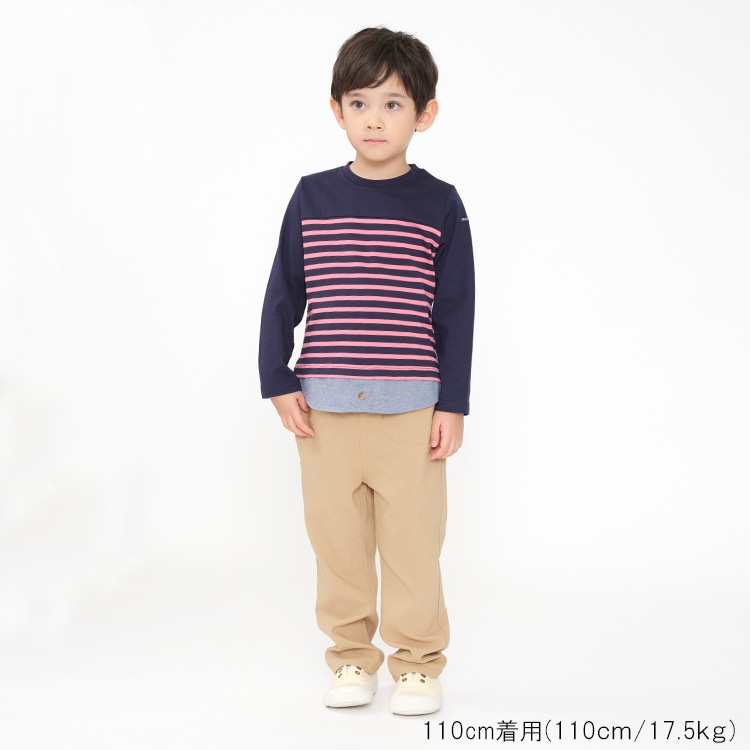 Layered long-sleeved T-shirt with striped pattern