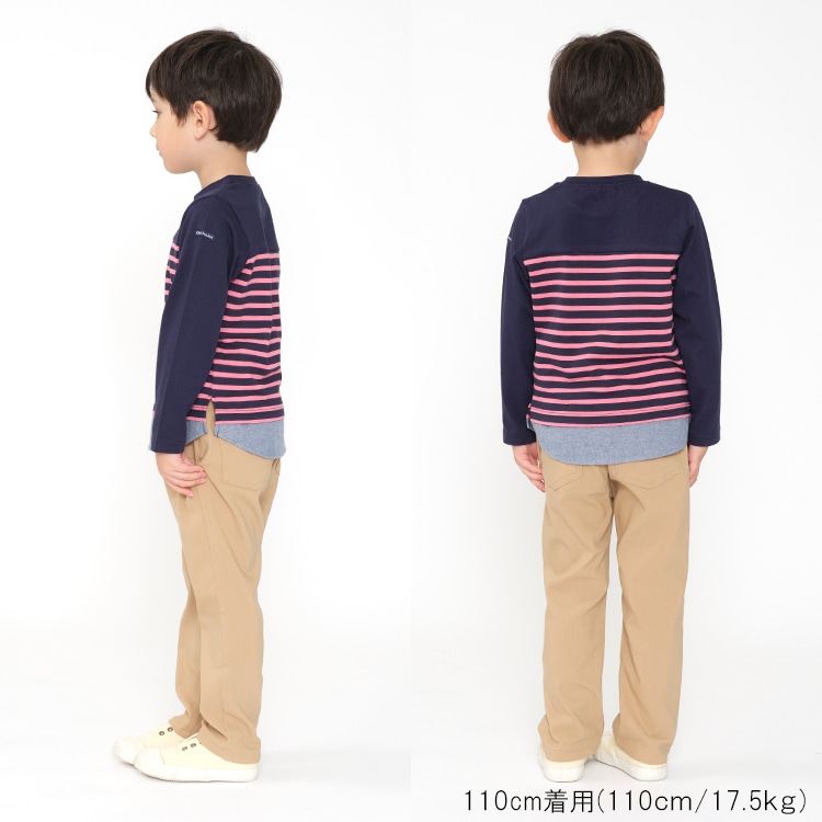 Layered long-sleeved T-shirt with striped pattern