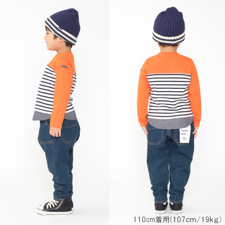 Layered long-sleeved T-shirt with striped pattern