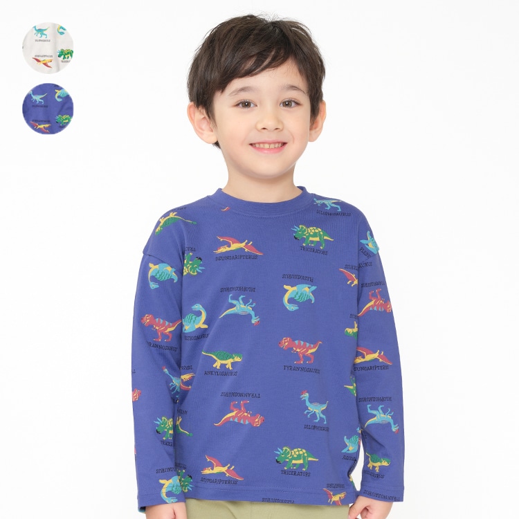 Dinosaur print long sleeve T-shirt (off white, 100cm)