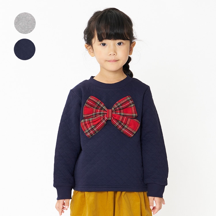 Knit quilted sweatshirt with plaid ribbon (Con, 140cm)