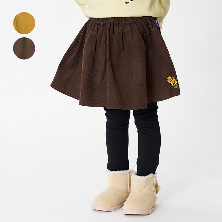 Super warm brushed lining pants with corduroy skirt (mustard, 120cm)