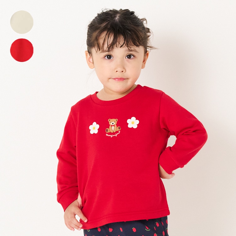 Fleece sweatshirt with embroidered bear and flower motif (red, 120cm)