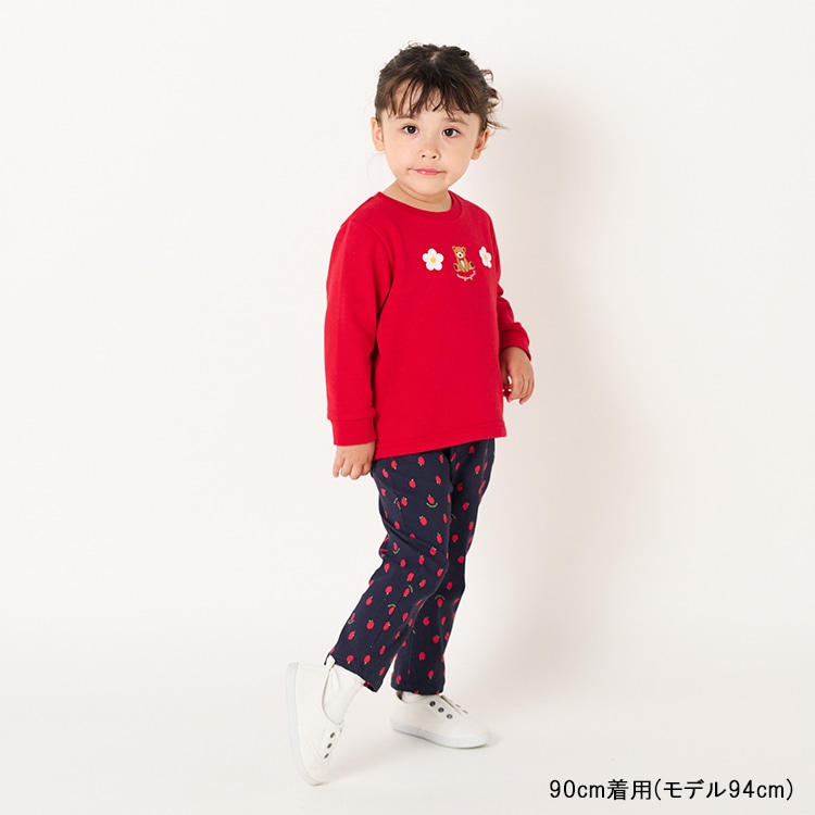 Fleece sweatshirt with embroidered bear and flower motif