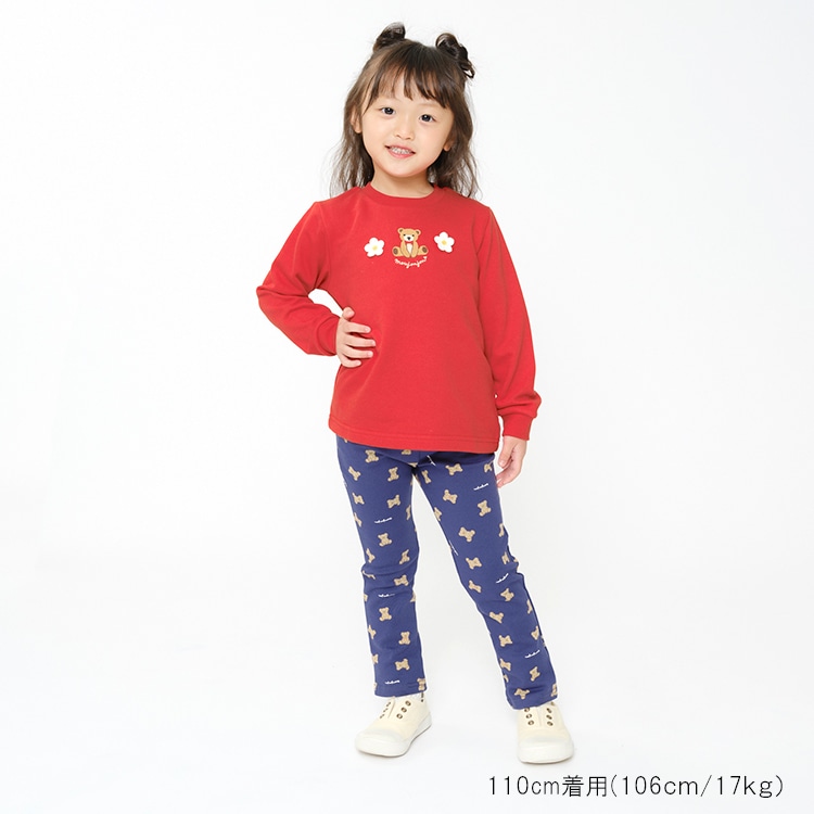 Fleece sweatshirt with embroidered bear and flower motif