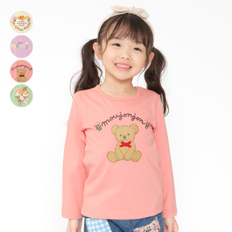 Flower and bear print long sleeve T-shirt