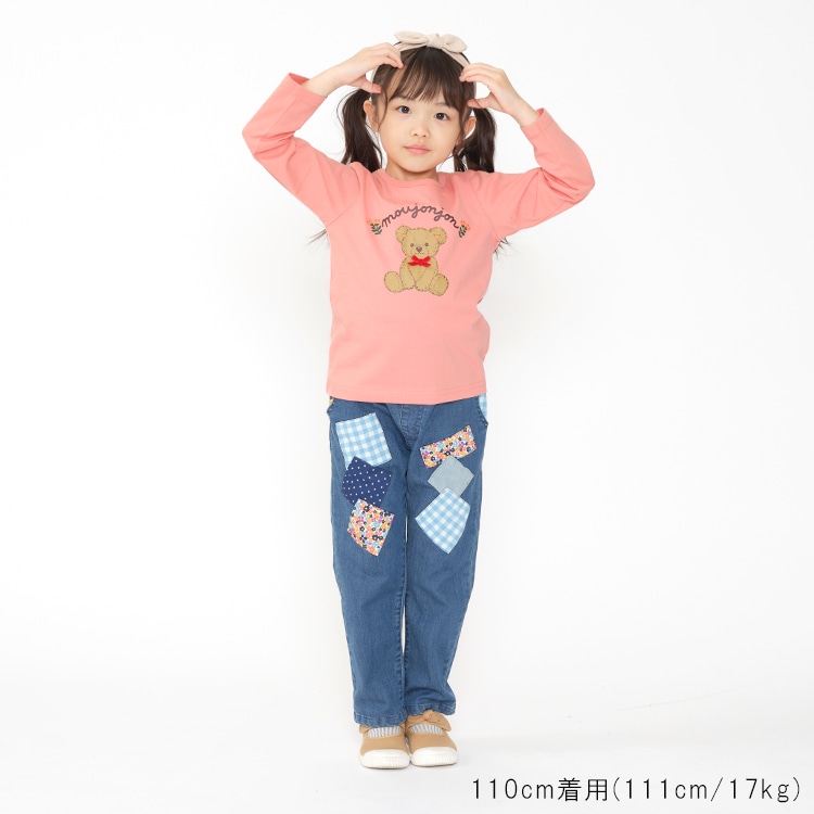 Flower and bear print long sleeve T-shirt