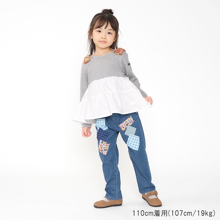 Tiered long-sleeved T-shirt with shoulder ribbon