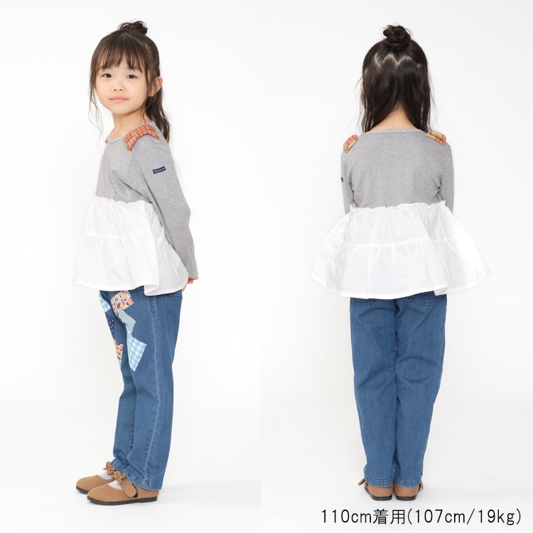 Tiered long-sleeved T-shirt with shoulder ribbon