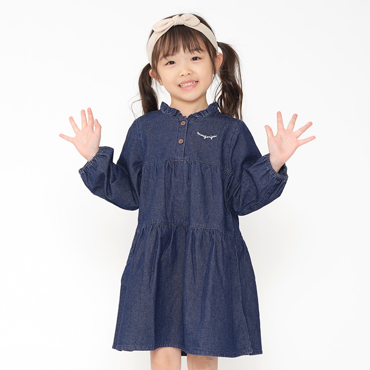 Denim tiered long sleeve dress