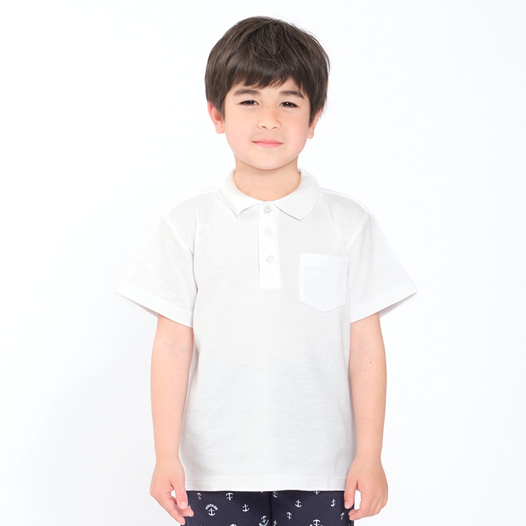 Pique short-sleeved white polo shirt (100cm-160cm) (white, 150cm)