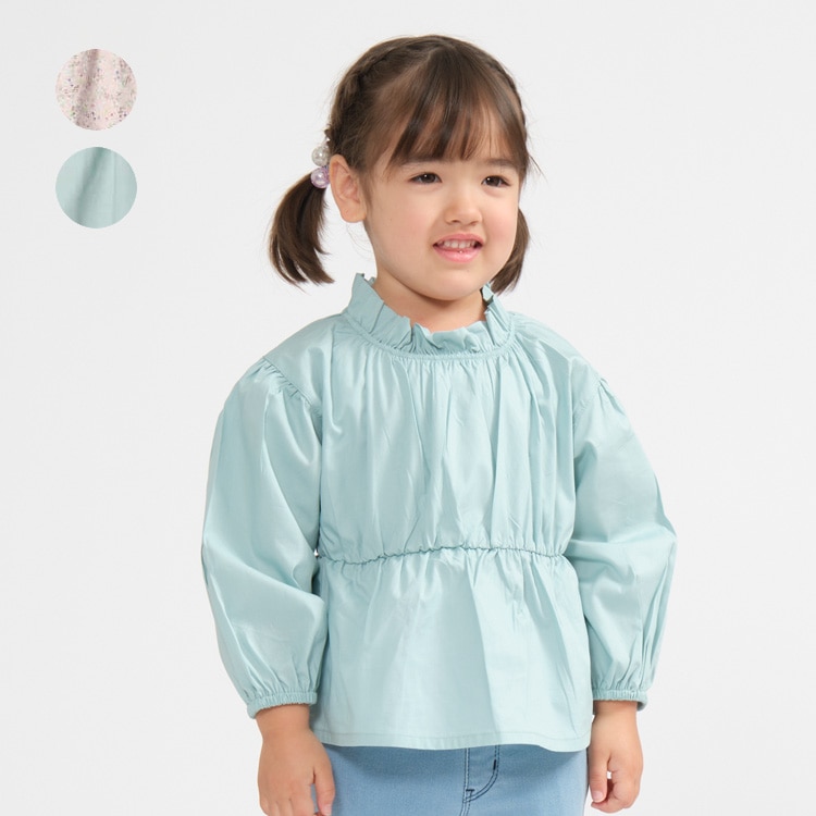 *Small flower plain broad blouse (emerald green, 90cm)