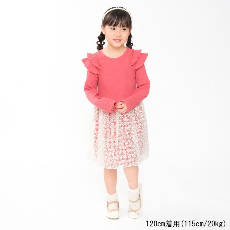 花柄チュール切替長袖ワンピース | 子供服・ベビー服の通販は