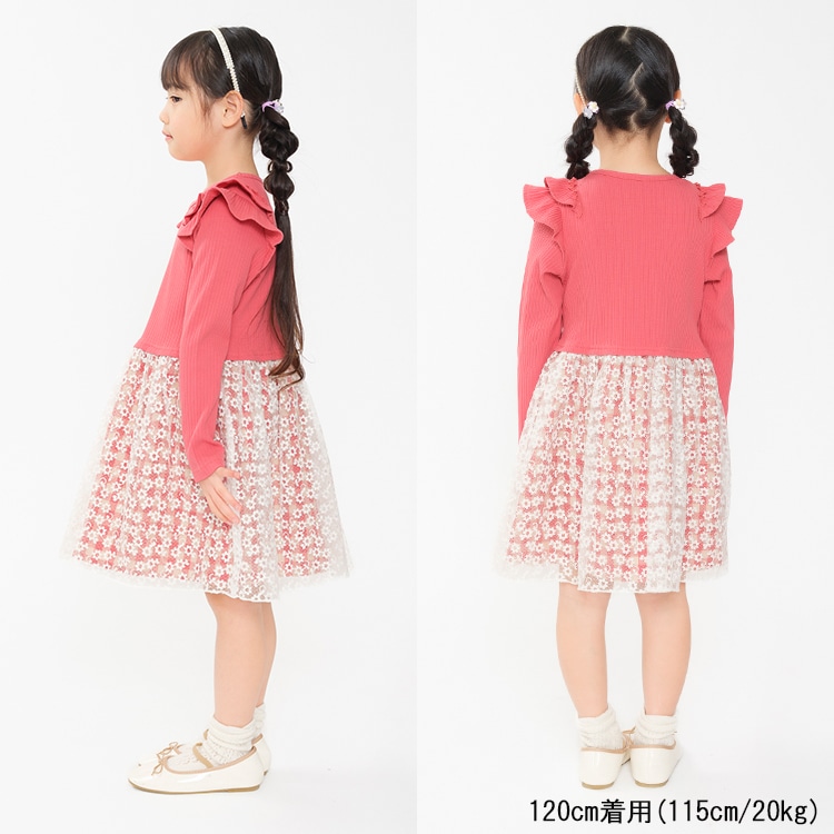 花柄チュール切替長袖ワンピース | 子供服・ベビー服の通販は