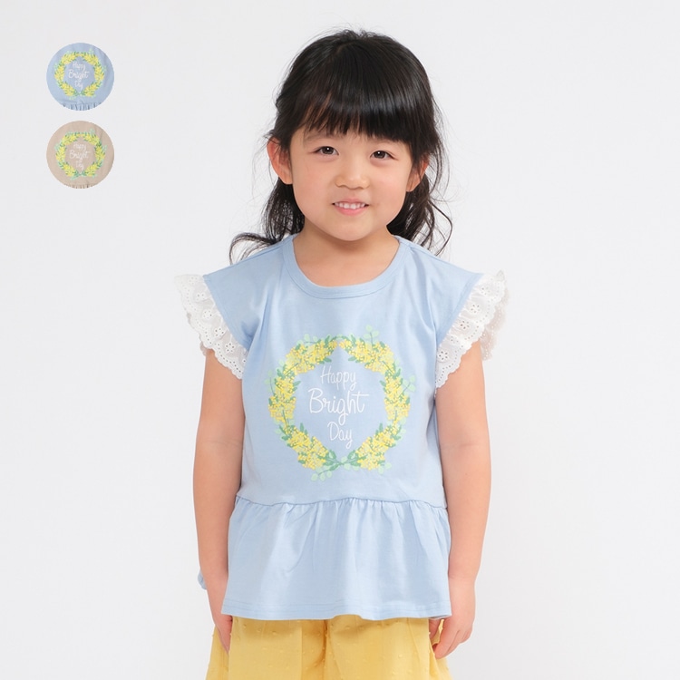 80㎝ Tシャツ 女の子 子供服 ブラウン ロンティー ストライプ - トップス